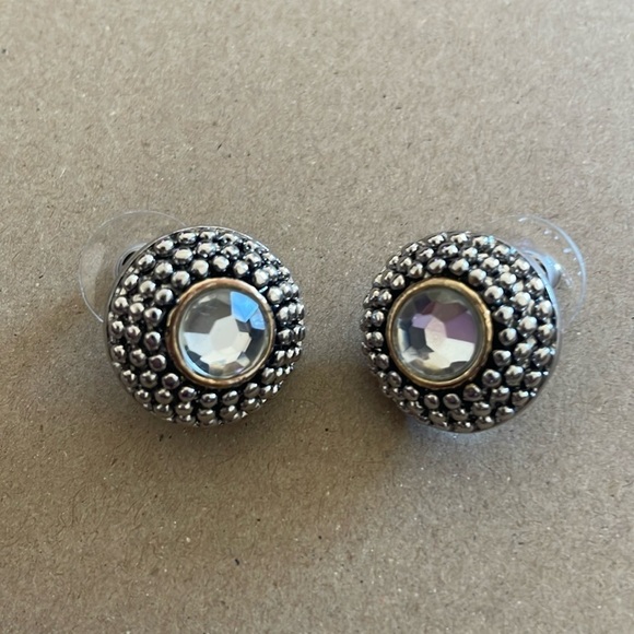 Silver Toned with faceted crystal Earrings - Picture 1 of 3